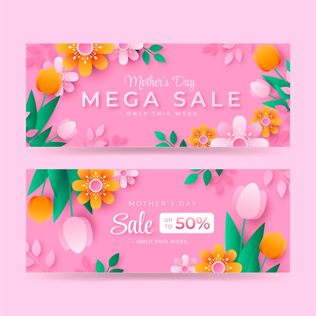 Paquete de banners de venta del día de la madre degradado