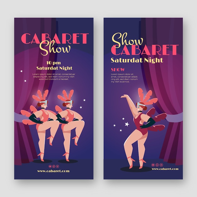 Paquete de banners verticales de cabaret plano