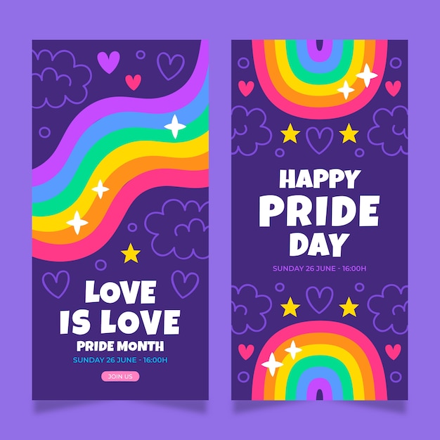 Paquete de banners verticales del mes del orgullo plano