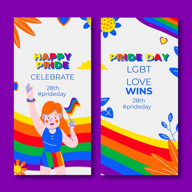 Paquete de banners verticales del mes del orgullo plano