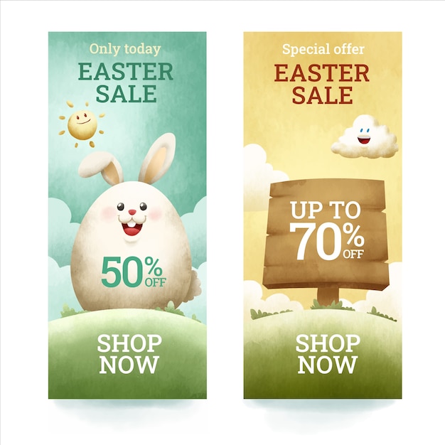 Vector gratuito paquete de banners verticales de venta de pascua de acuarela