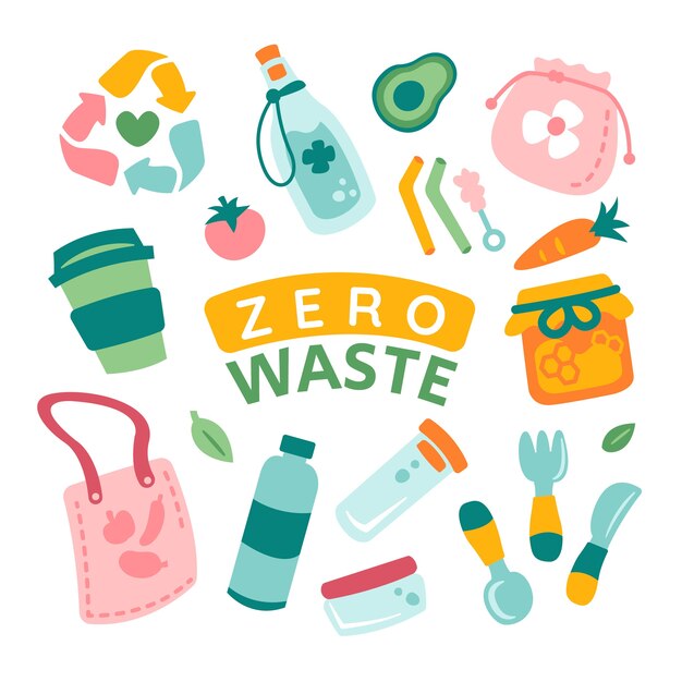 Paquete de basura cero dibujado a mano