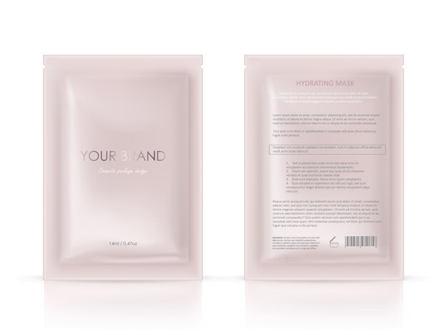 Paquete en blanco, sobre de papel desechable para máscara facial o champú