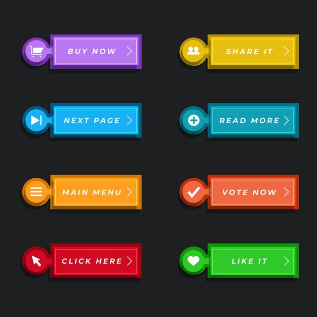 Paquete de botones de llamada a la acción de diseño plano