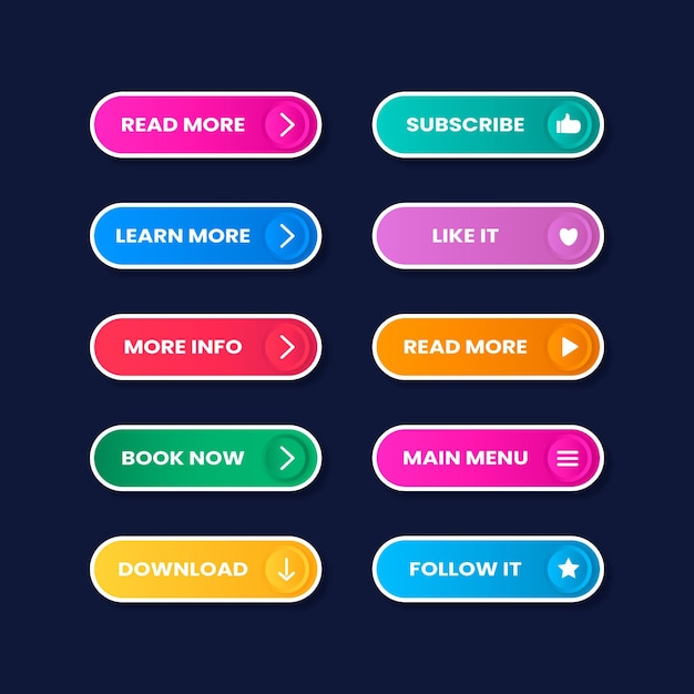 Vector gratuito paquete de botones de llamada a la acción de neón plano