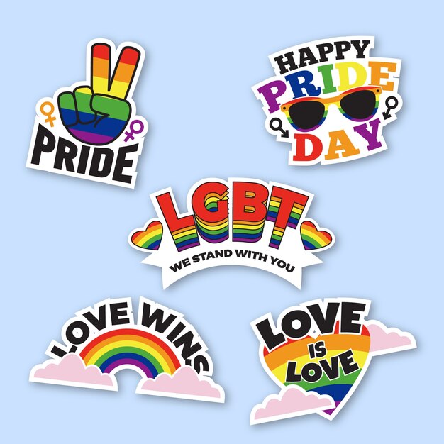 Paquete de coloridas etiquetas del día del orgullo