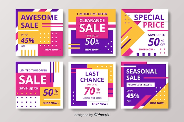 Paquete de coloridas publicaciones de venta de instagram
