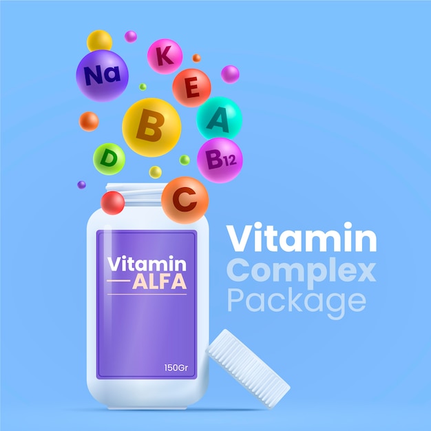 Vector gratuito paquete de complejo vitamínico realista