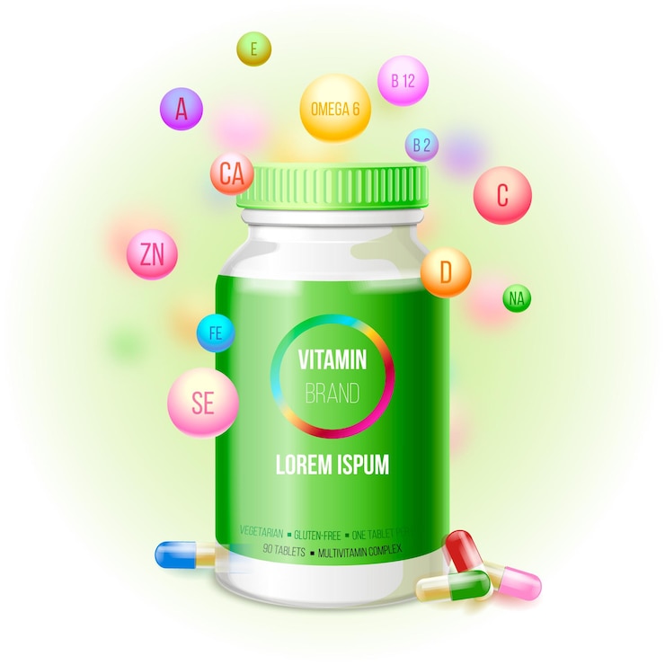 Vector gratuito paquete de complejo vitamínico realista