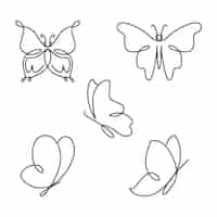 Vector gratuito paquete de contorno lineal de mariposa plana