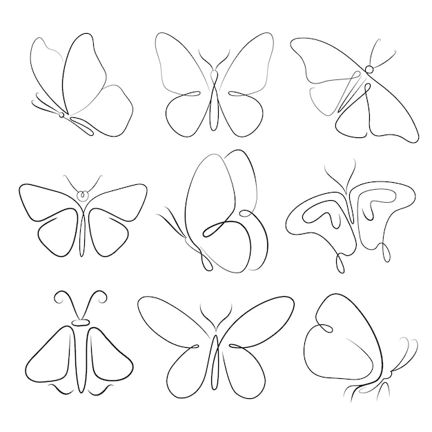 Vector gratuito paquete de contorno de mariposa dibujada a mano