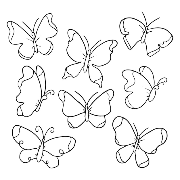 Paquete de contorno de mariposa dibujada a mano