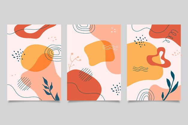 Paquete de cubiertas de formas abstractas planas dibujadas a mano