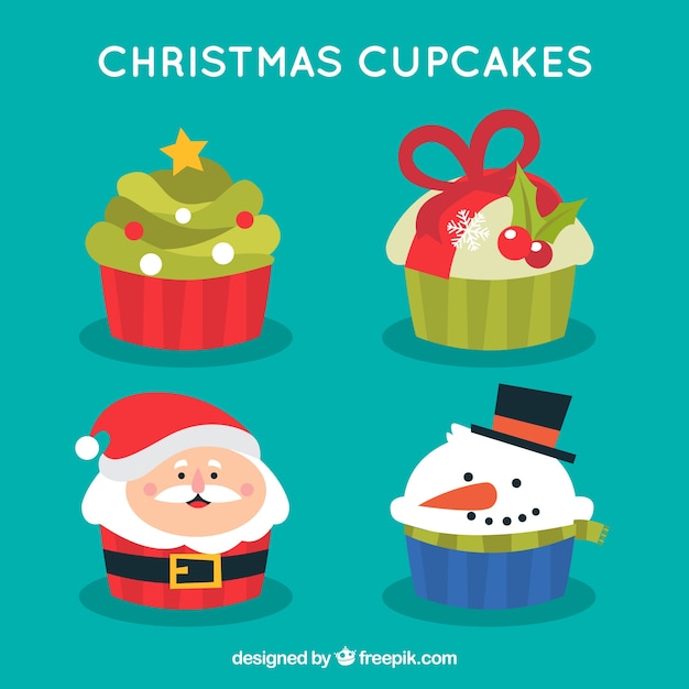 Vector gratuito paquete de cupcakes navideños