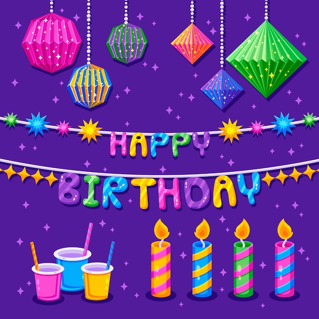 Vector gratuito paquete de decoración de cumpleaños