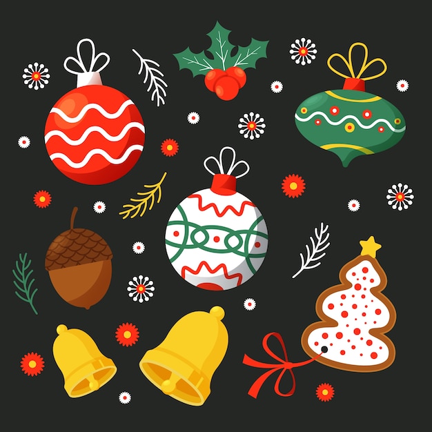 Paquete de decoración navideña de diseño plano