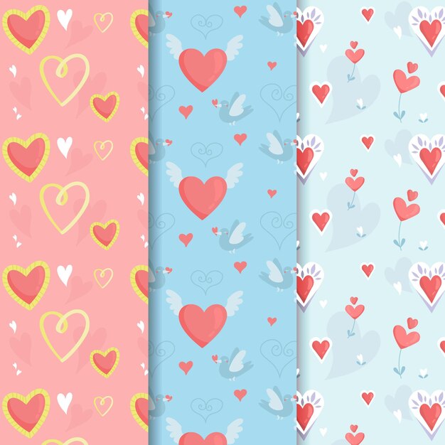 Paquete dibujado a mano de patrones lindos del corazón