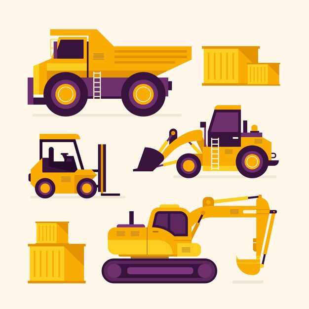 Paquete de diseño ilustrado de excavadora