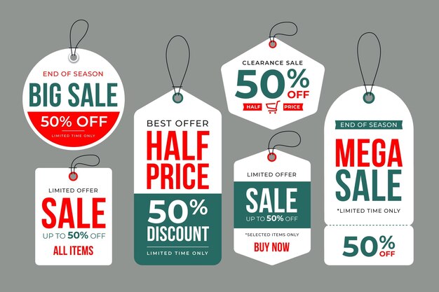 Paquete de diseño plano de etiquetas de ventas.