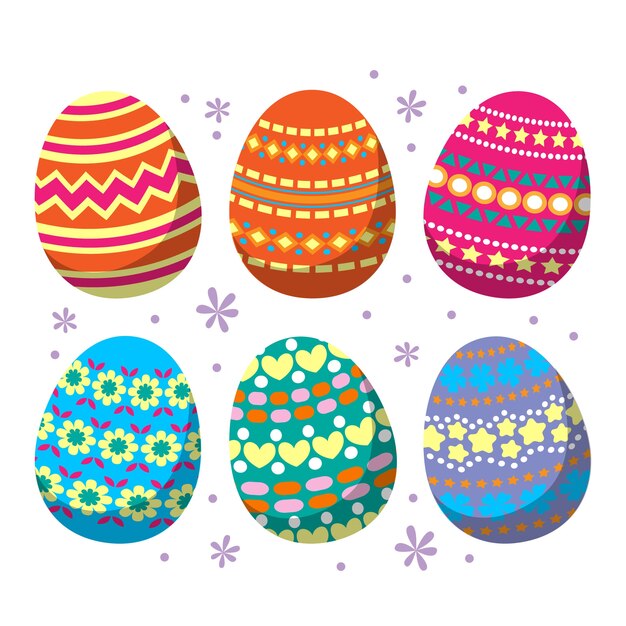 Paquete de diseño plano de huevos de pascua
