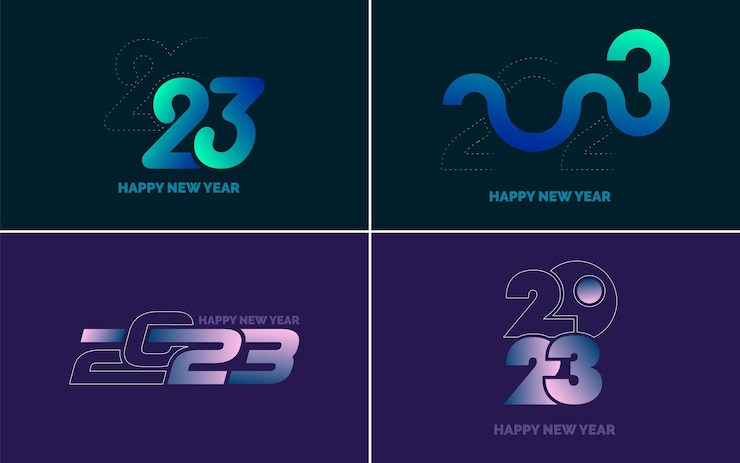 Vector gratuito paquete de diseño tipográfico de feliz año nuevo 2023