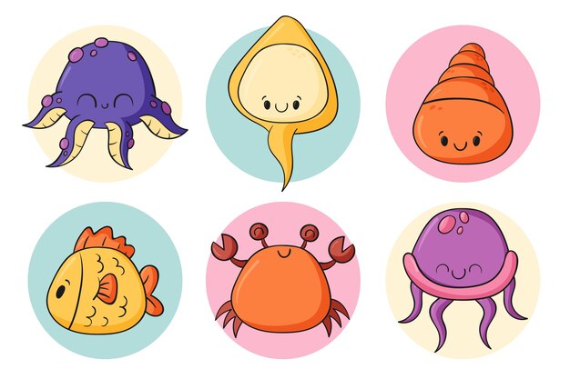 Paquete de elementos de animales dibujados a mano