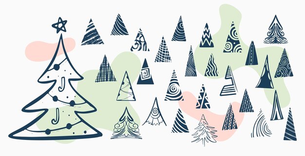 Paquete de elementos del árbol de navidad en diferentes ilustraciones vectoriales de diseño