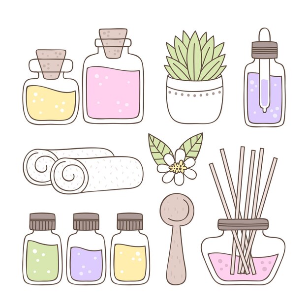 Paquete de elementos de aromaterapia dibujados a mano