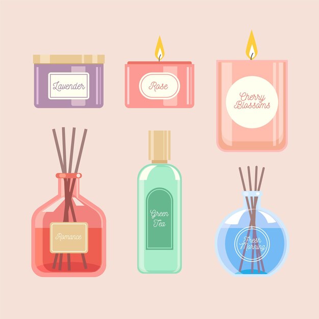 Paquete de elementos de aromaterapia dibujados