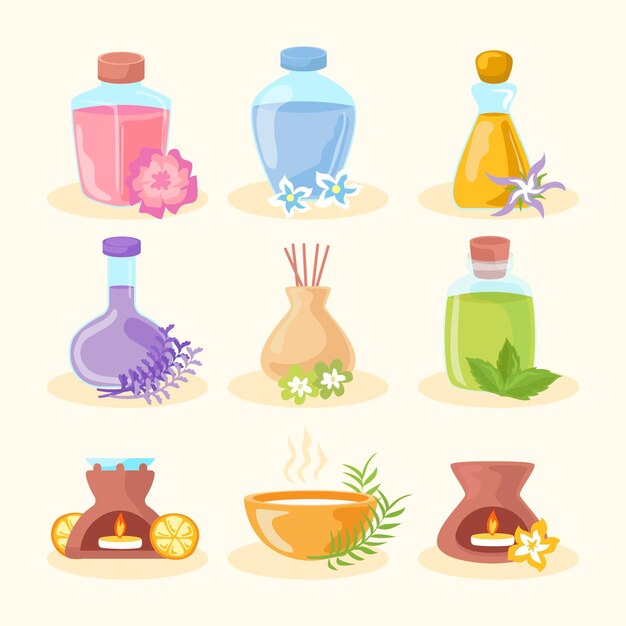 Paquete de elementos de aromaterapia diseño plano