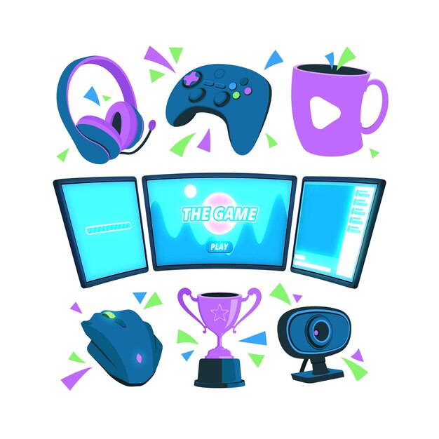 Paquete de elementos conceptuales de streamer de juego plano orgánico