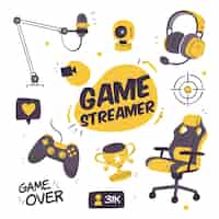 Vector gratuito paquete de elementos conceptuales de streamer de juegos