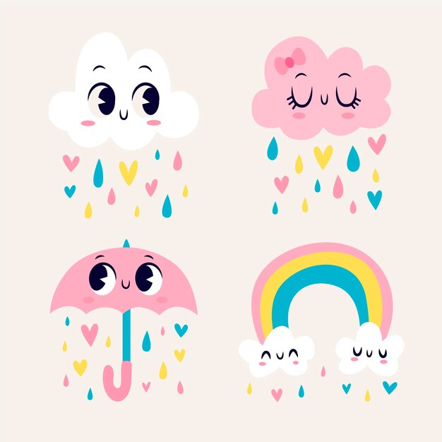 Paquete de elementos de decoración chuva de amor dibujados a mano