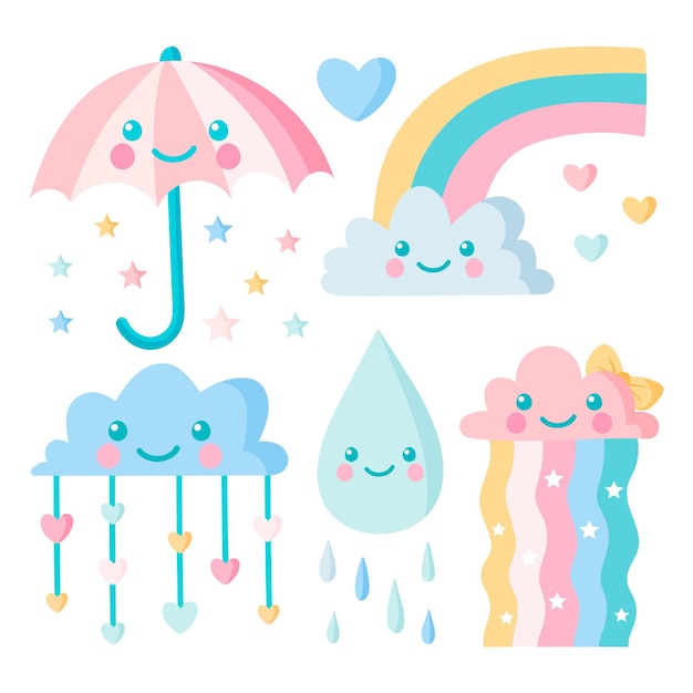 Paquete de elementos de decoración chuva de amor dibujados a mano