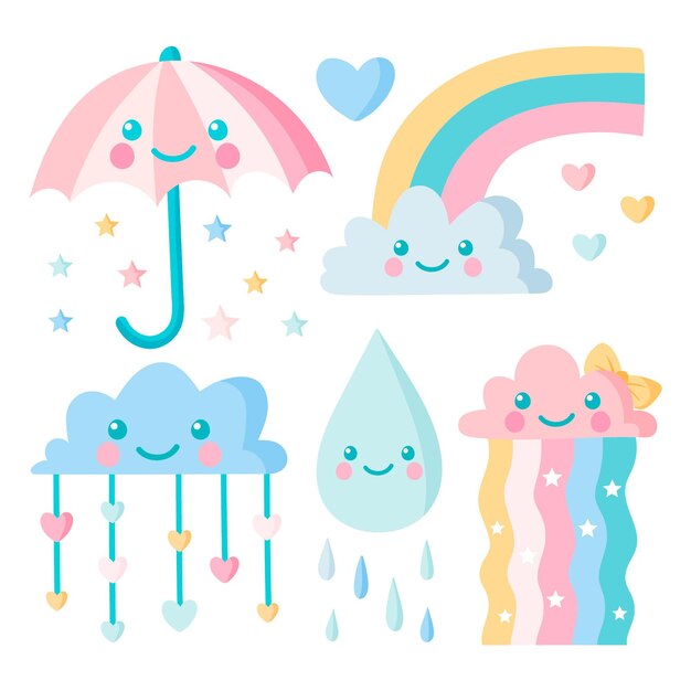 Paquete de elementos de decoración chuva de amor dibujados a mano