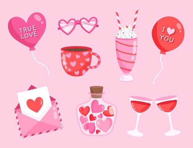 Paquete de elementos del día de san valentín dibujado