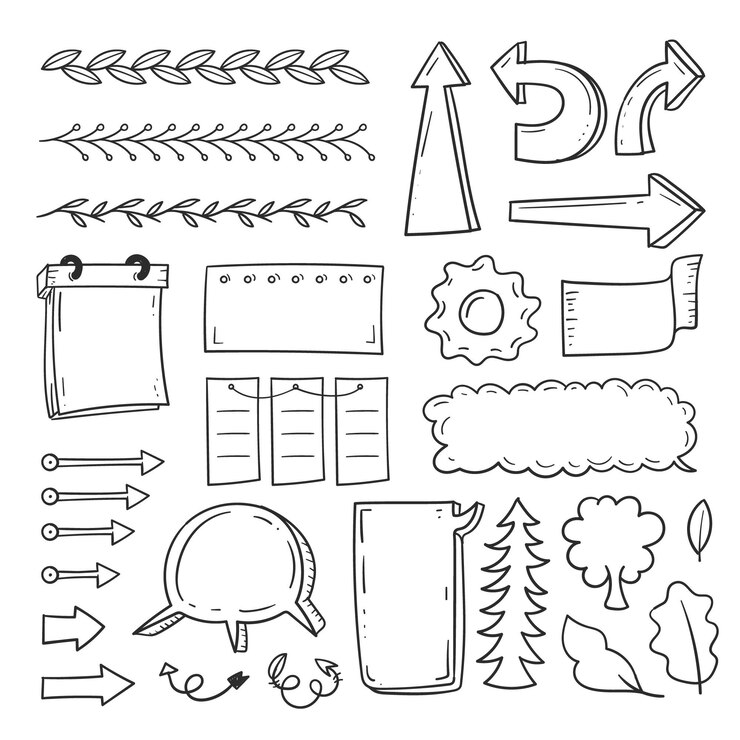 Vector gratuito paquete de elementos dibujados a mano para bullet journal