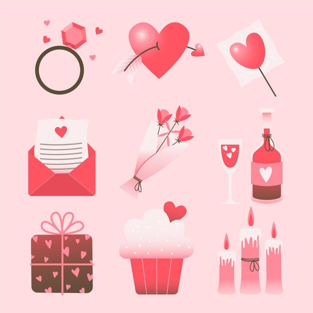Paquete de elementos dibujados a mano de san valentín