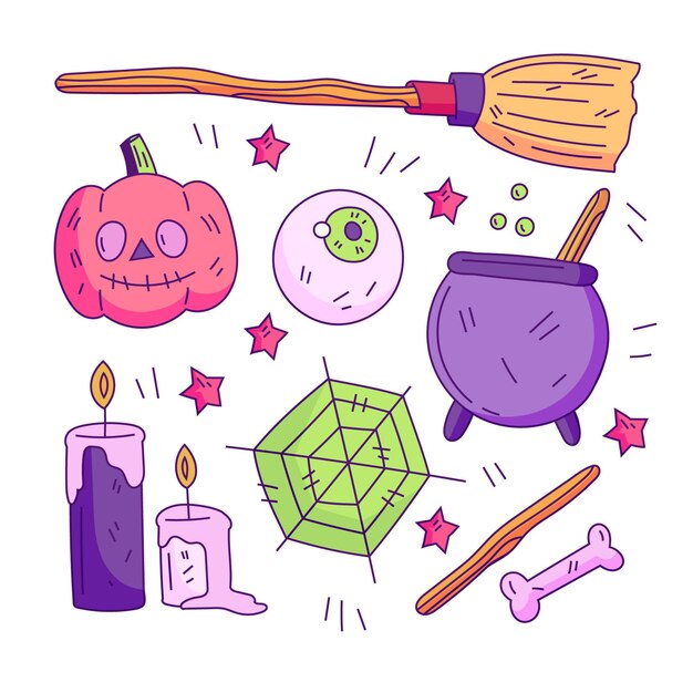 Paquete de elementos de halloween dibujados a mano