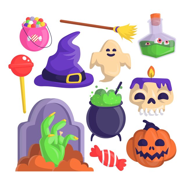 Paquete de elementos de halloween dibujados a mano
