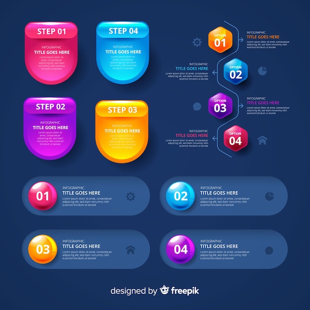 Paquete de elementos de infografía brillante realistas