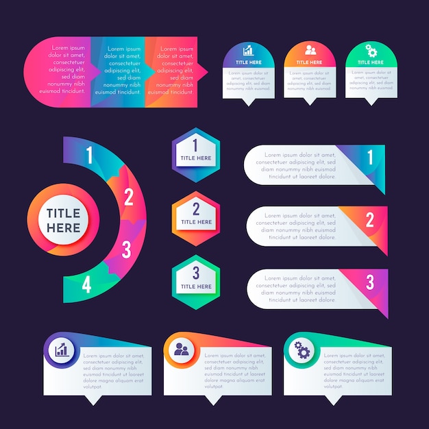 Paquete de elementos de infografía degradado