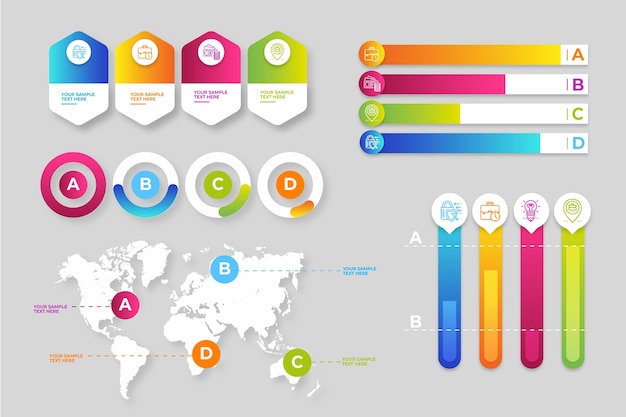 Paquete de elementos de infografía degradado