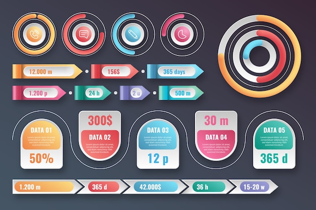 Paquete de elementos infográficos brillantes