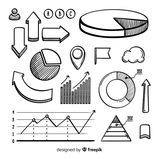 Paquete de elementos infográficos dibujados a mano