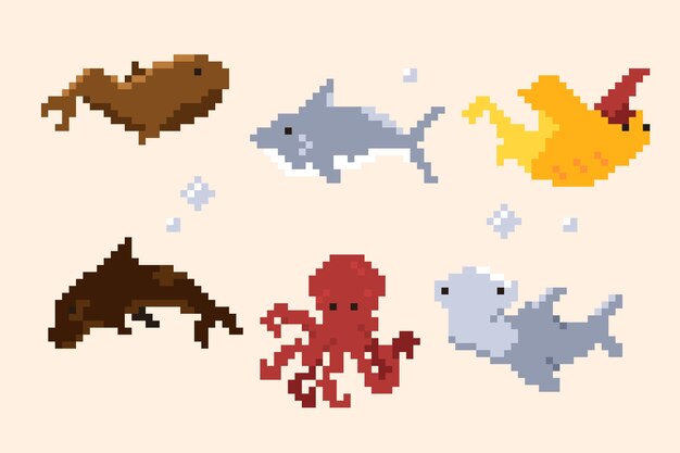 Paquete de elementos de personajes de pixel art de diseño plano
