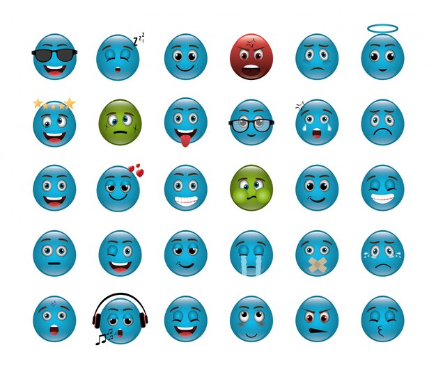 Paquete de emoticones con expresiones