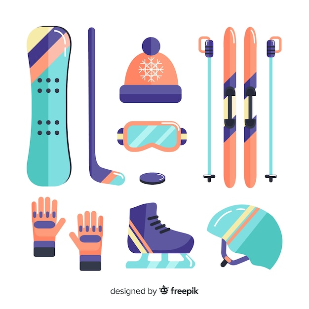 Vector gratuito paquete equipación deporte invierno colorido