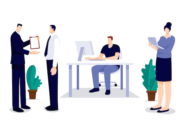 Paquete de escenas de día de trabajo de diseño plano