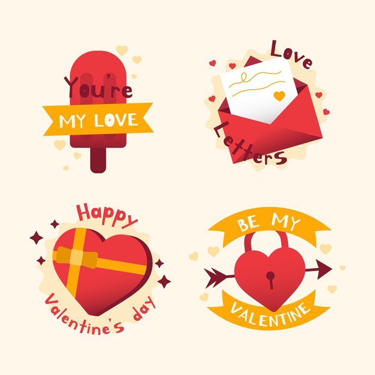 Vector gratuito paquete de etiqueta / insignia plana de san valentín